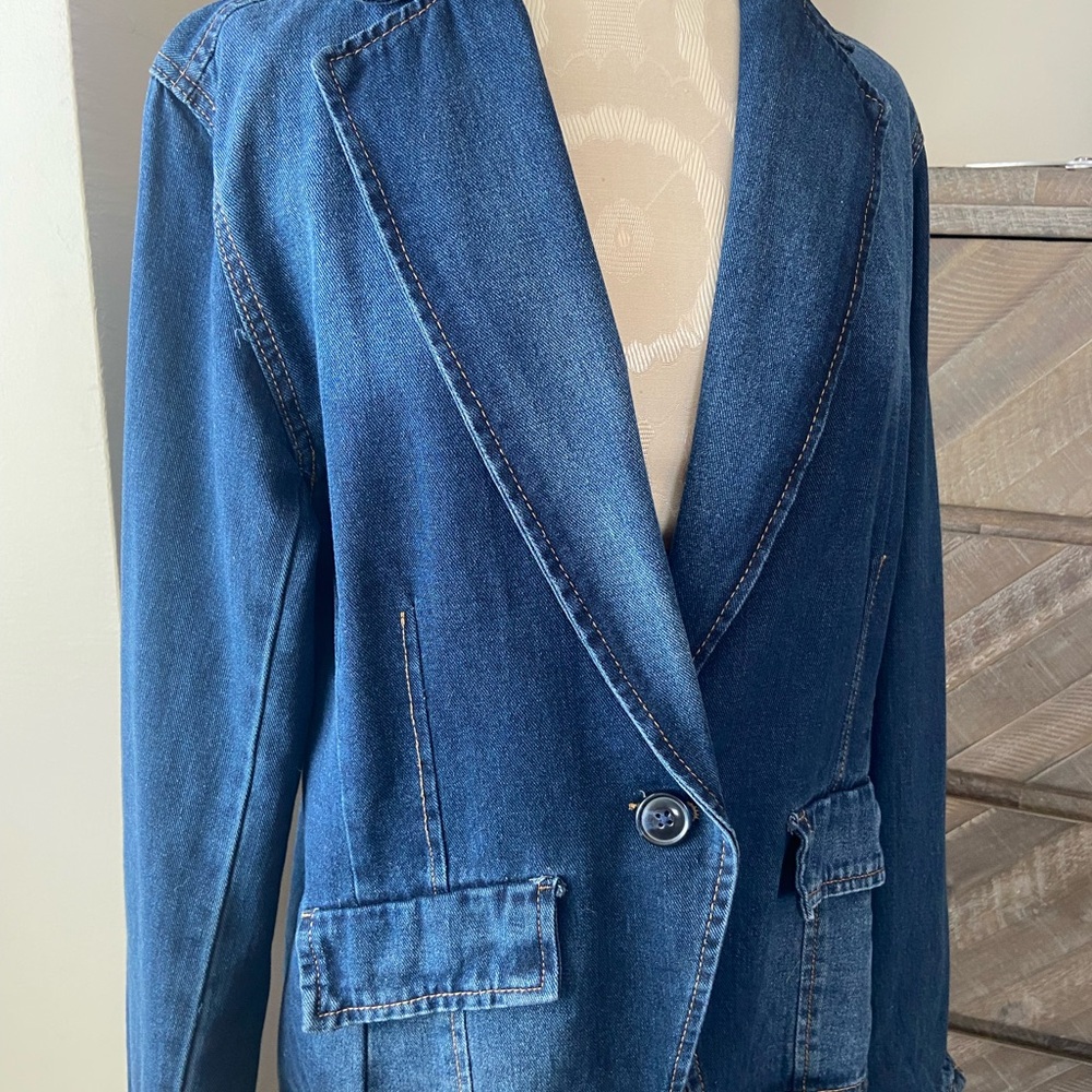 Dictionary Women's Dark Blue Denim Blazer Jacket